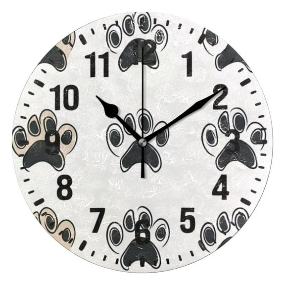 Yayeee 10" Wall Clock Battery Operated Quartz Round Silent Non-Ticking Home Decor, Cartoon Cat Paw