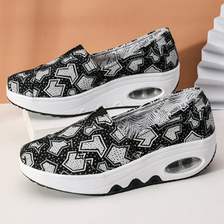 

Women s Canvas Shoes Wedge Heel Thick-soled Rocking Platform Sneakers Fashion Casual Mother s Single Shoes