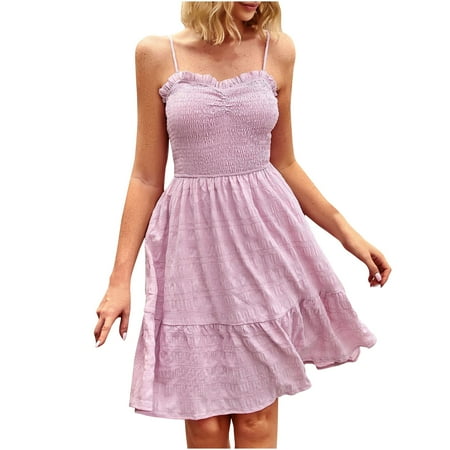 

Mexico Vacation Clothes for Women Summer Casual Dresses for Women Women s Cute Flowy Corset Dresses Spaghetti Straps Dress Petal Ruffle Hem Boho Dress Resort Wear