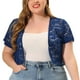 thumbnail image 2 of Women's Plus Size Shrug Cardigan Lace Allover Open Front Short Sleeve Crop Bolero Jacket Navy 1X, 2 of 6