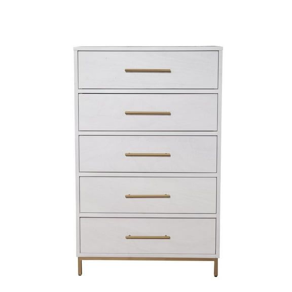 30" White Solid Wood Five Drawer Chest