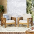 thumbnail image 3 of Rabun Outdoor Acacia Wood Club Chairs with Cushions (Set of 2), Teak and Cream, 3 of 11