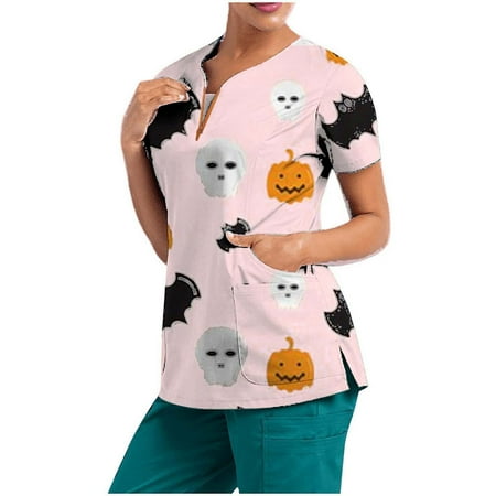

Cakiesky Scrub Uniforms Womens Moisture Wicking V Neck Christmas Scrub Tops Pink XL