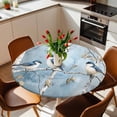 thumbnail image 2 of Blue Bird Brach Leaves Elastic Fitted Round Table Cover Trees Oil Painting Waterproof Outdoor Tablecloth for Holiday Party, Picnic, Patio & Dining Fits Tables Up to 36"-44", 2 of 8