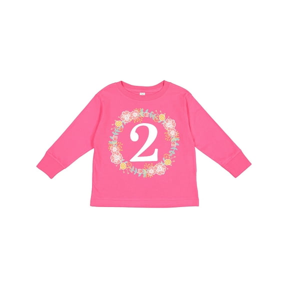 Inktastic 2nd Birthday Rose Wreath 2 Year Old Girl Girls Long Sleeve Toddler T-Shirt