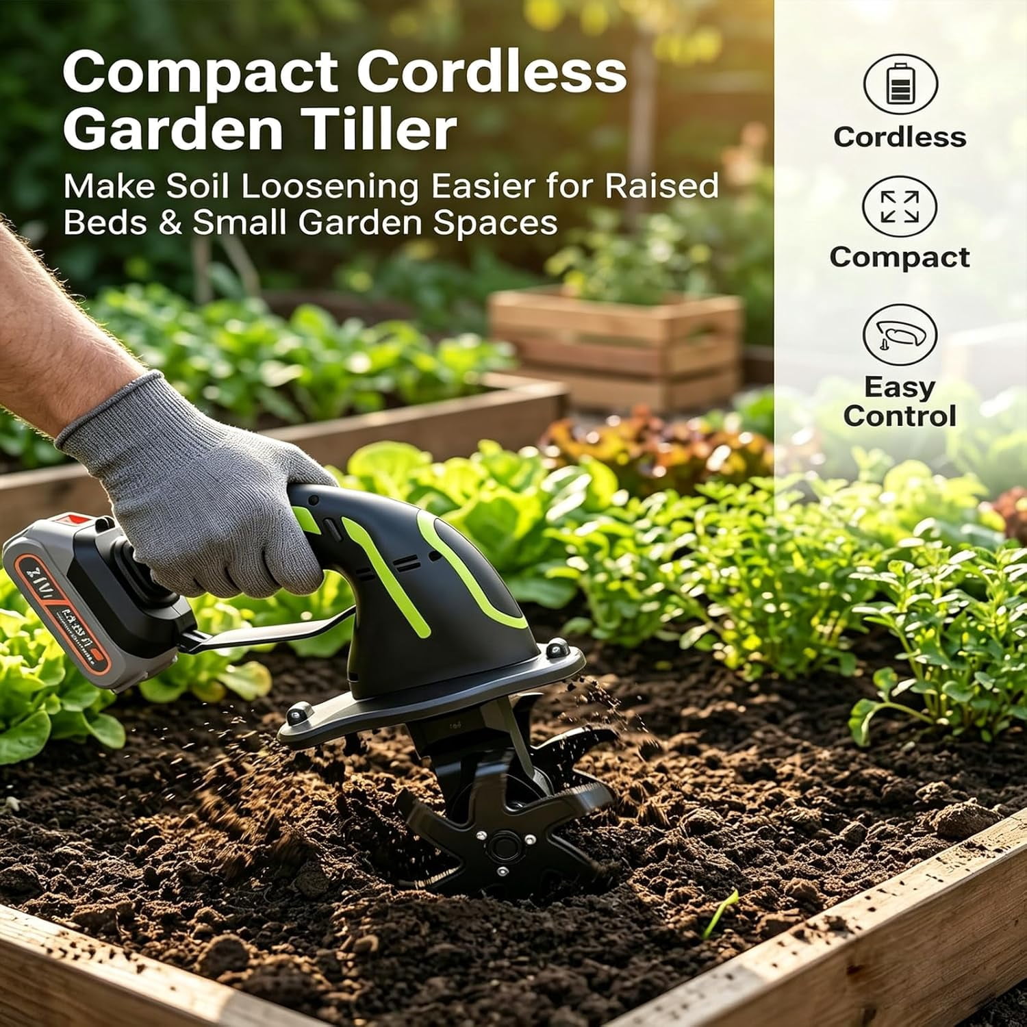 2-in-1 Cordless Tiller & Cultivator with Extension Pole, Battery Powered Handheld Garden Tiller, Electric Mini Rototiller, Rechargeable Soil Cultivator for Lawn, Vegetable Garden, Greenhouse