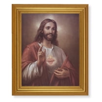 Sacred Heart of Jesus Picture Framed Wall Art Decor, Large, Antique Gold-Leaf Classic Frame