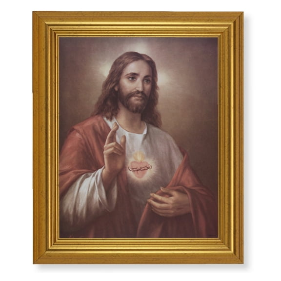 Sacred Heart of Jesus Picture Framed Wall Art Decor, Large, Antique Gold-Leaf Classic Frame