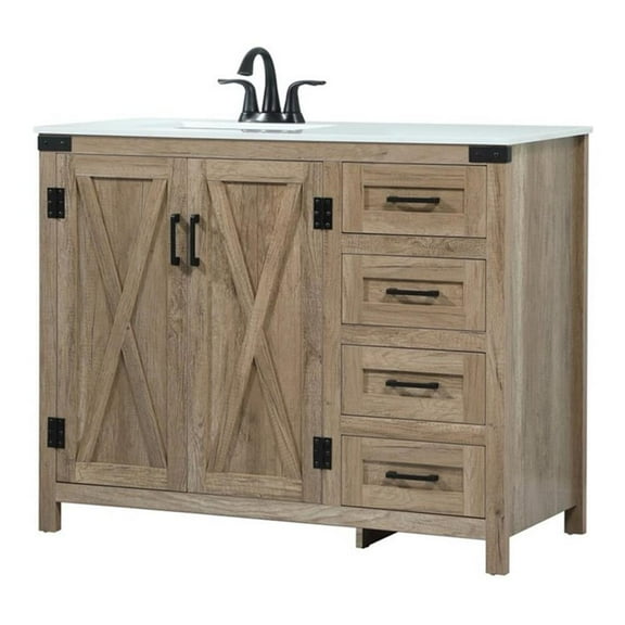 Elegant Decor Grant 42" Aluminum MDF Single Bathroom Vanity in Natural Oak