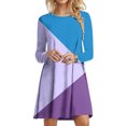 thumbnail image 2 of Robes d'Automne pour Femmes Col Rond Bloc de Couleur Robe à Manches Longues Décontractée Ample Tunique Évasée Mini Robes, 2 of 5
