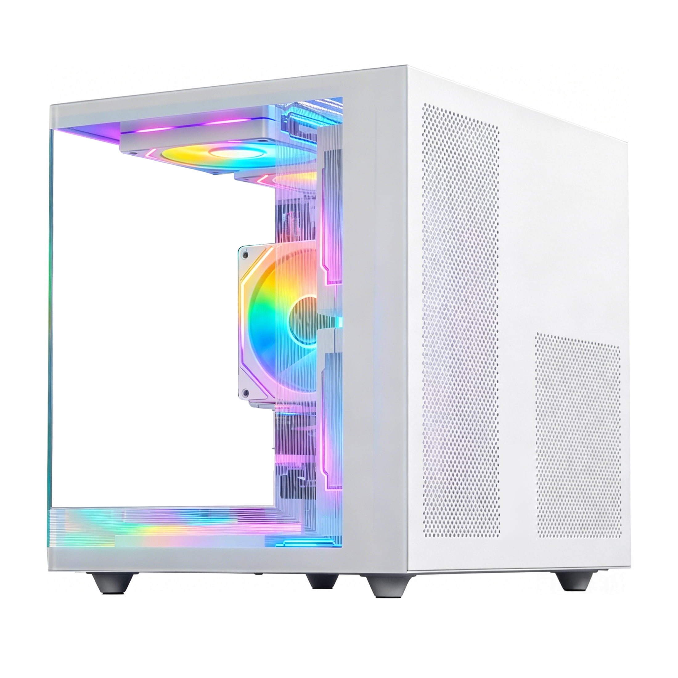 Qehi White Gaming PC Desktop, Core i5, AMD RX 550 4GB Graphics, 16GB Ram, 256GB Nvme Gen 3 SSD, RGB Lighting Tower