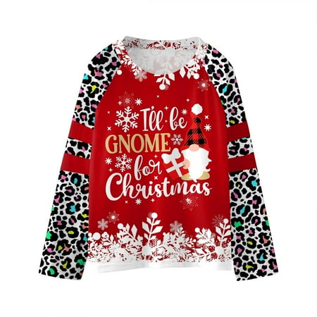 

Uvwlwu Kids Christmas Pajamas Youths Letters Prints Casual Pullover Leopard Sweatshirts Boys Toddler Little Girl s Long Sleeve Tops(Size:9-10 Years)