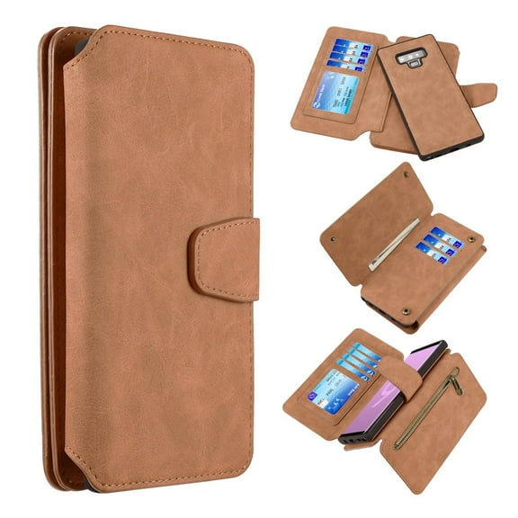 GSA Luxury Flip Wallet Detachable Case for Samsung Galaxy Note 9 - Brown