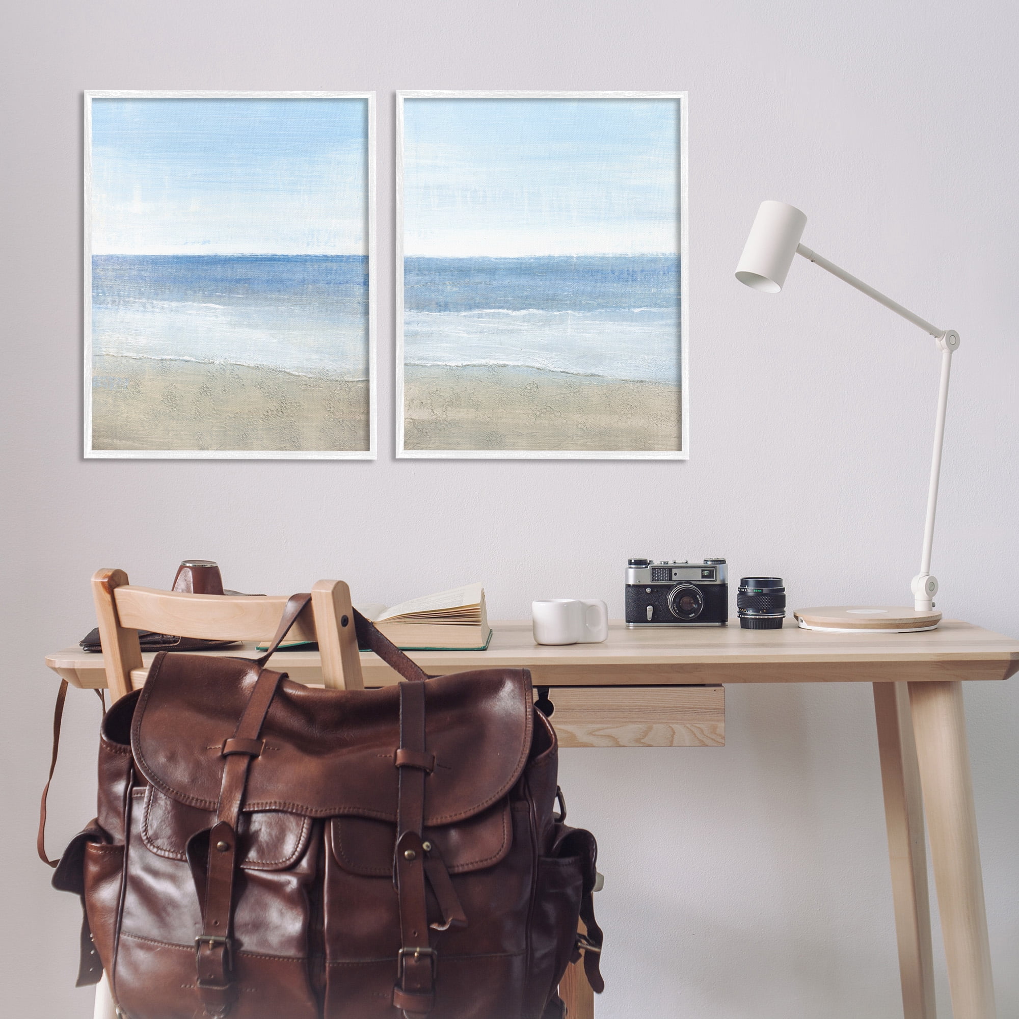Stupell Industries Coastal Seafoam Beach Waves Nature Painting White Framed Art Print Wall Art, 24 x 30, Set of 2