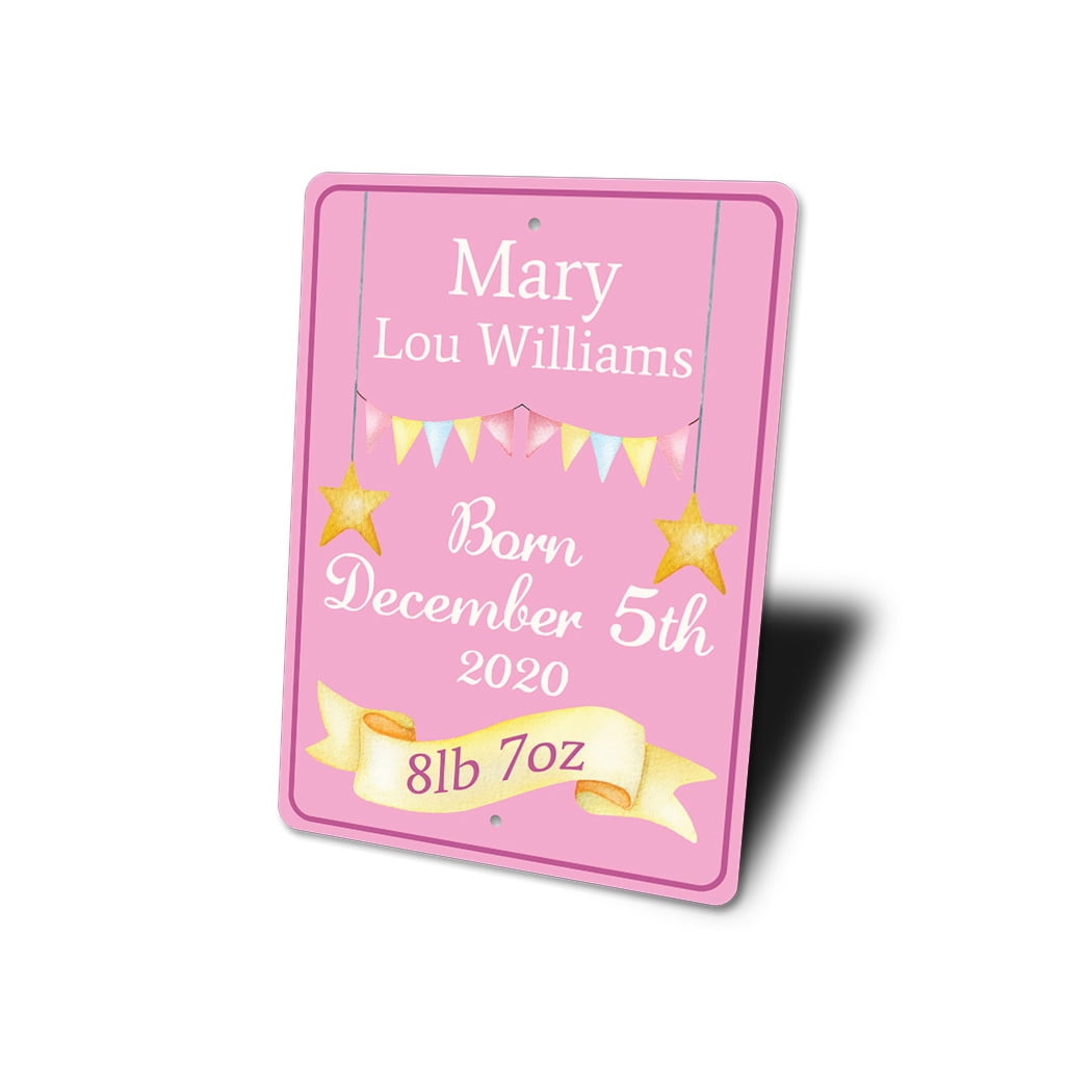 Girl Baby Birth Date Aluminum Metal Decor Sign - 4x18 inches