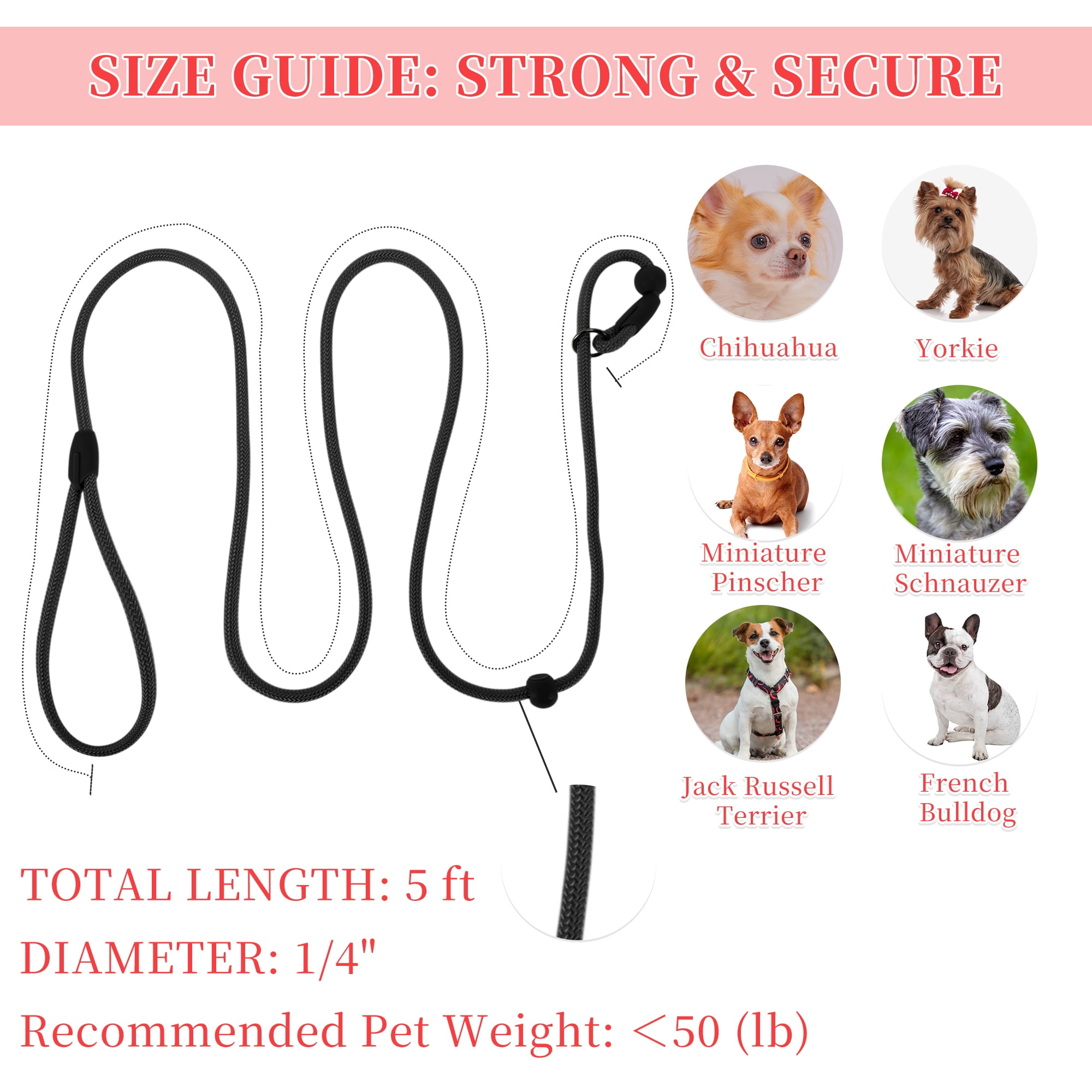 Unique Bargains Slip Leash for Dogs No Pull Heavy Duty Training Leash Medium Black 5ft