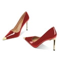 thumbnail image 3 of FSJ Women Classic Closed Cap Toe Pumps Slip on Stiletto High Studded Heels Metal Sexy Dress Wedding Daily Wear Shoes Size 8 Red, 3 of 4