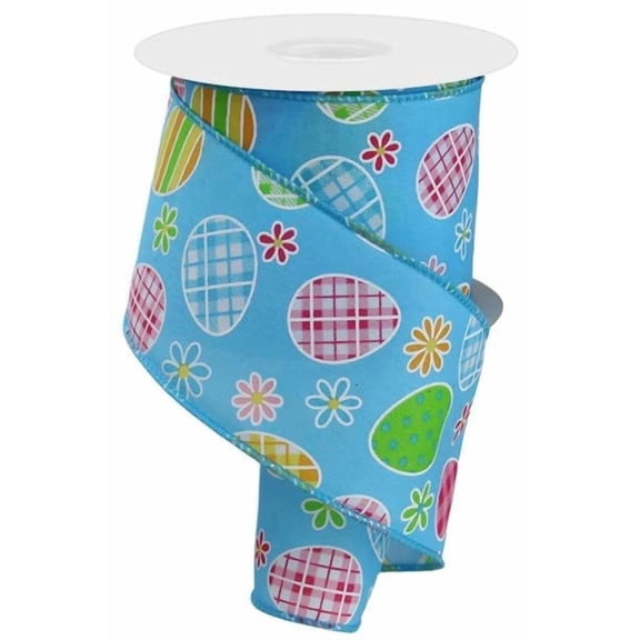 Plaid Check Easter Eggs on Royal Canvas Wired Edge Ribbon - 10 Yards (White, Pink, Blue, Yellow 2.5")