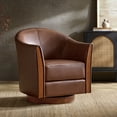 thumbnail image 6 of Tina's Home 360°Swivel Genuine Leather Barrel Chair Modern Upholstered Armchair Solid Wood Base Living Room Brown, 6 of 7