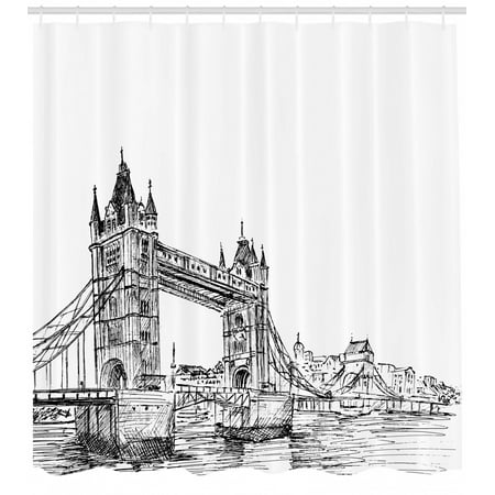 Vintage Shower Curtain Old Fashion London Tower Bridge Sketch
