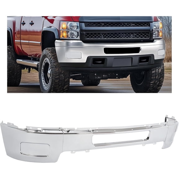Kojem 3 pcs Front Bumper Face Bar for 2011-2014 Chevy Chevrolet Silverado 2500 HD, 3500 HD W/O Fog Light Holes Replacement For 25832522, GM1002838 -Silvery 3Pcs