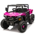 thumbnail image 3 of iRerts 24V Electric Ride on Dump Truck, 4WD Powered Ride on Car with Remote Control, 6 Wheel Suspension, Electric Dump Bed, Bluetooth Music, LED Light, Toddlers Ride on Toys for Kids Aged 3-5, Pink, 3 of 8