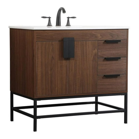 Elegant Decor Eugene 36" Aluminum MDF Single Bathroom Vanity in Walnut