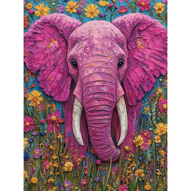 Qisvanset Framed Canvas Wall Art, 12x16 Inch Pink Elephant Floral Boho Wildlife Home Decor