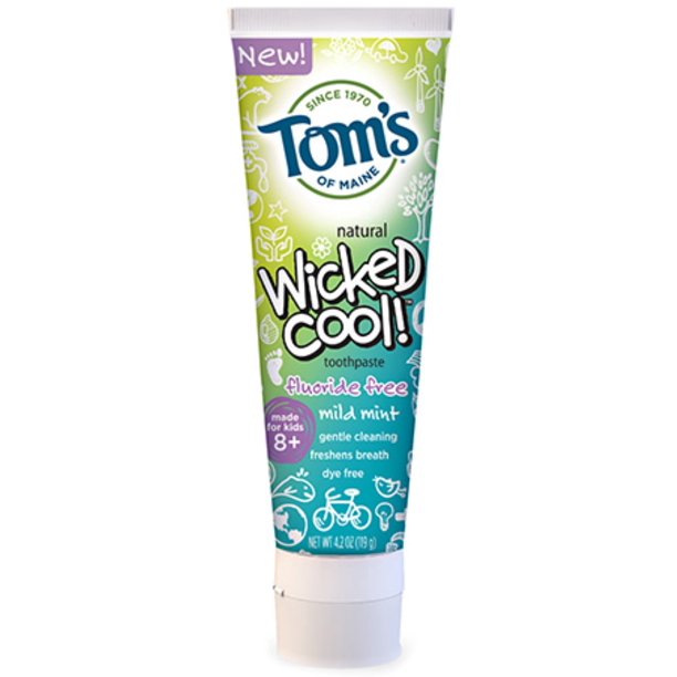 Tom's of Maine Wicked Cool! Toothpaste Fluoride Free, Mild Mint 4.2 oz (Pack of 2)