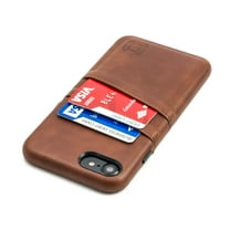Dockem Wallet Card Case for iPhone SE 2022, SE 2020 / 8 / 7: Built-in Metal Plate, 2 Card Slots; Exec M2, Brown