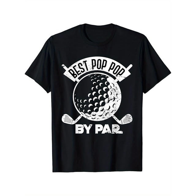 T-Shirt de Golf pour Homme - Meilleur Graphique POP POP par par - Noir avec Motif de Golf Blanc - Coupe Régulière T-Shirt Décontracté - Cadeau de la Fête des Pères