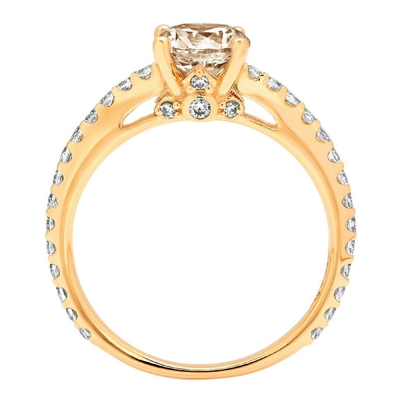 1.465 ct Round Cut Simulated Champagne Diamond Solitaire with Accents Engagement Ring for Women in 18K Yellow Gold
