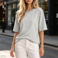 thumbnail image 4 of yillto Womens Striped Tee Oversized Baggy Short Sleeve Tops Casual Crewneck Loose Summer Tshirts, 4 of 7