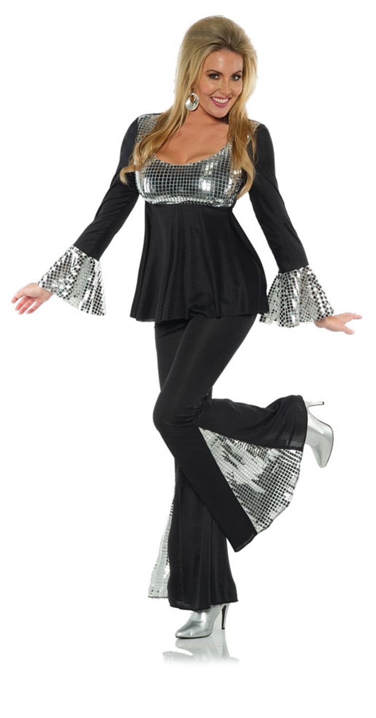 70's Disco Dancing Diva Groovy Jumpsuit Swirl Ladies Fancy Dress Costume S-L