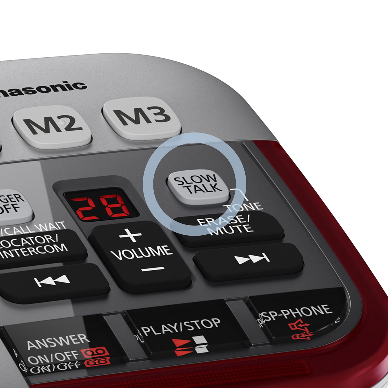 Panasonic DECT 6.0 Corded Cordless Amplified Phone with Answering Machine & Noise Reduction, Silver with Red Visual Ringer, KX-TGM450S
