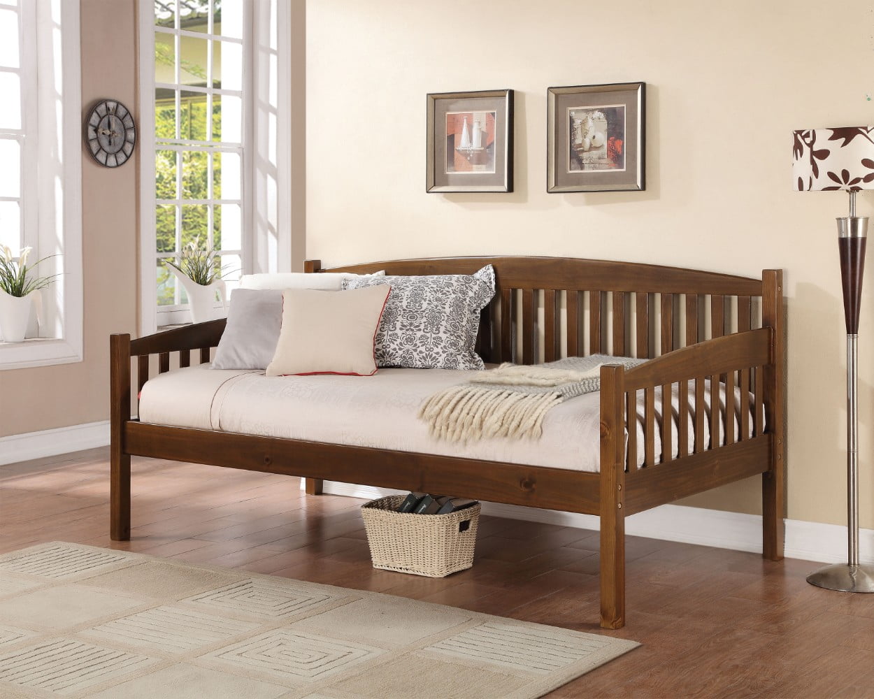 Elegant Wooden Daybed, Antique Oak Brown