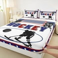 thumbnail image 3 of jejeloiu Ball Game Gaming Full Size Sheets,Ice Hockey Sport Bed Sheets,Red White Blue Sheet Sets For Men Women,Super Cozy Room Decor,4-Piece, 3 of 7