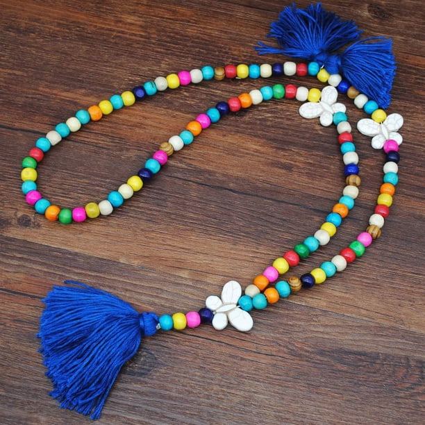 Collar para mujer, joyería para mujer, collar con borlas de cuentas de madera, colgante, cadena bohemia, accesorio de joyería, collar para mujer