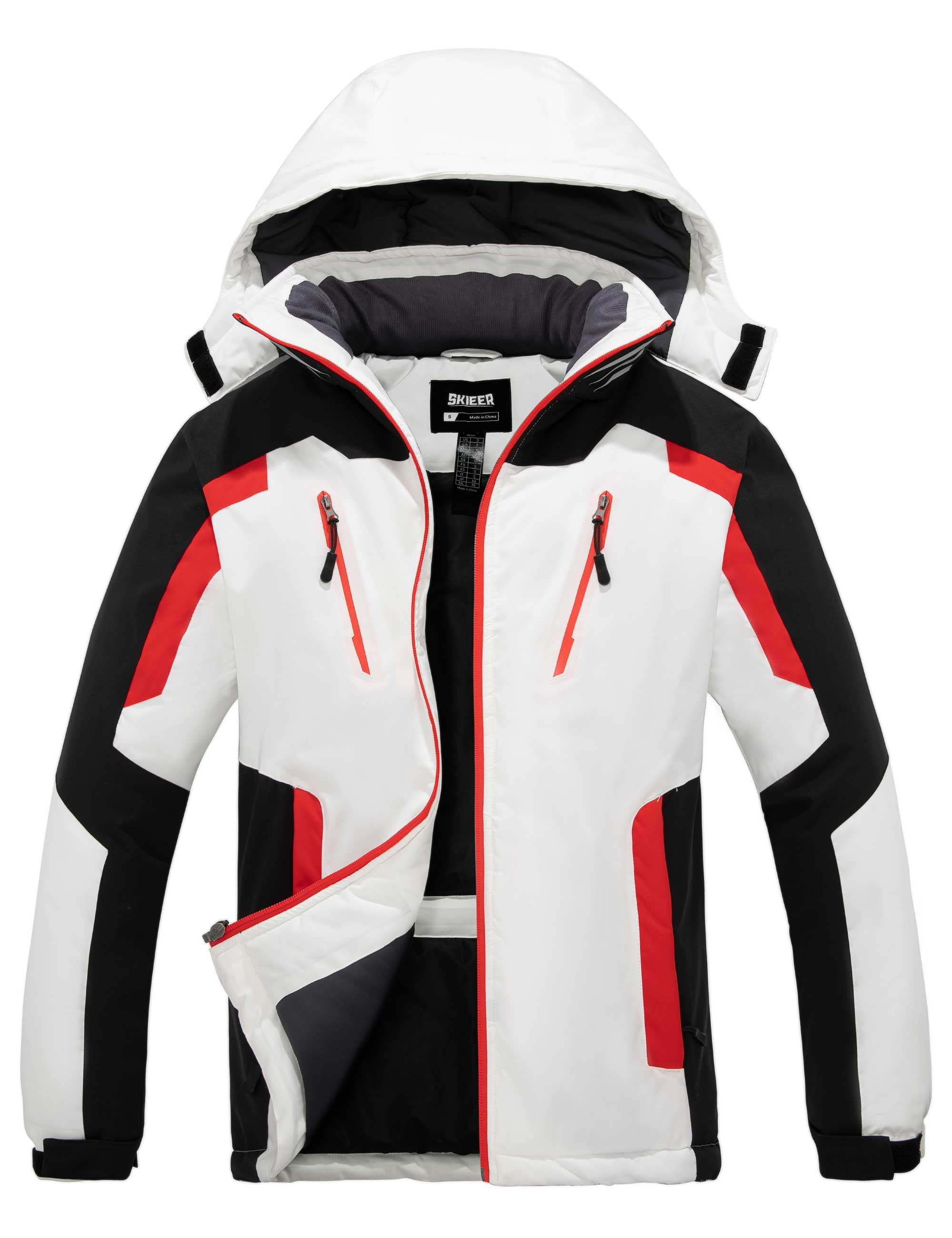 Skieer Men's Ski Jacket Waterproof Rain Jacket Wind Resistant Short Parka Multicolor L, Size: Large, White