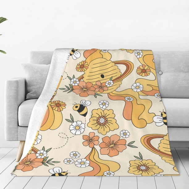 Balery Groovy Floral Manta de Felpa Suave y Acogedora – Cobija de Franela Aterciopelada para Cama, Lavable y Cálida para Sofá, Mascotas, Transpirable-40"x30"