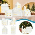 thumbnail image 2 of White Ceramic Christmas Village Houses, LED Lighted Ceramic Winter Village Building Figurines, Xmas Holiday Farmhouse Rustic Decor for Home Table Room, 2 of 8