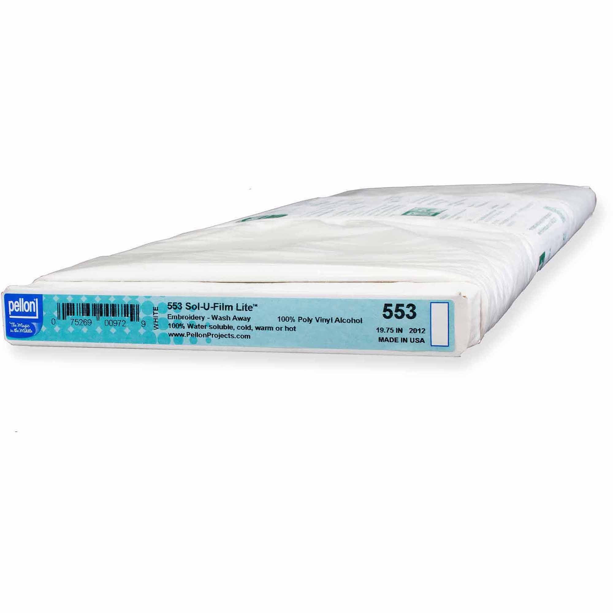 Pellon Sol-U-Film Lite Wash Away Embroidery Stabilizer-White 12/"X9yd