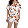 thumbnail image 3 of MVRLSH Womens Pajama Sets for Women 2 Piece Halloween Pumpkin Print Button Short Sleeve Shirt And Short Plus Size Cute wear Soft Sleepwear Lounge Set White - XL, 3 of 7