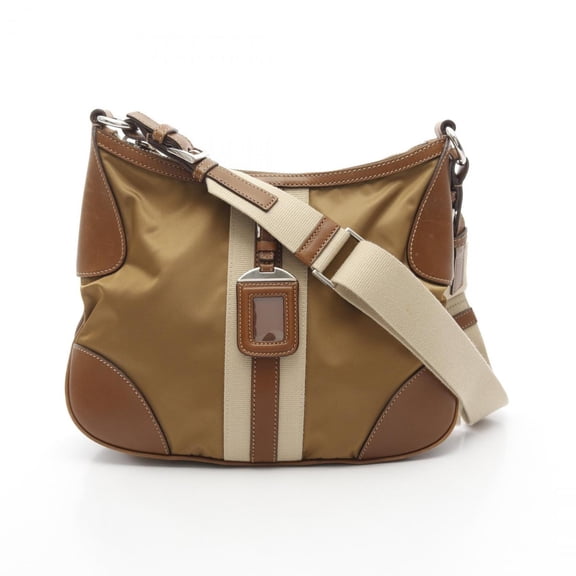 Pre-Owned Prada TESSUTO Shoulder Bag, Nylon and Leather, Women's, Brown (Fair)