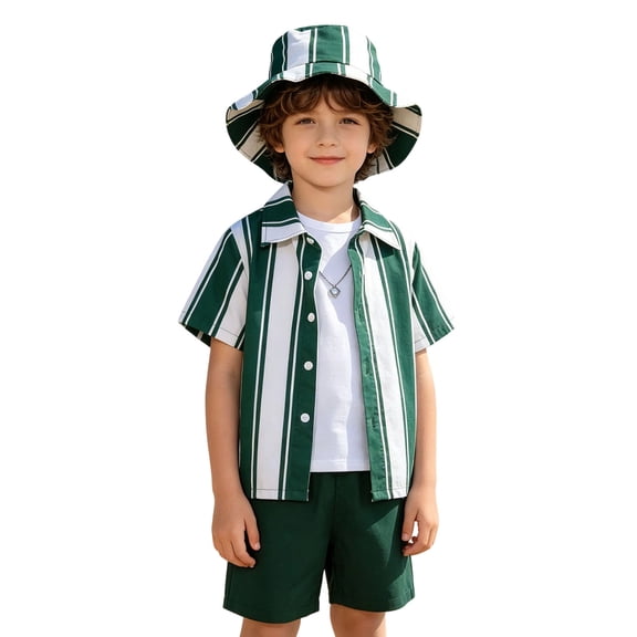 Letdown Toddler Boys 2 Piece Beach Outfit Short Sleeve Button Down Shirt and Short Sets Summer Hawaiian Vacation Wear with Hats Clothes