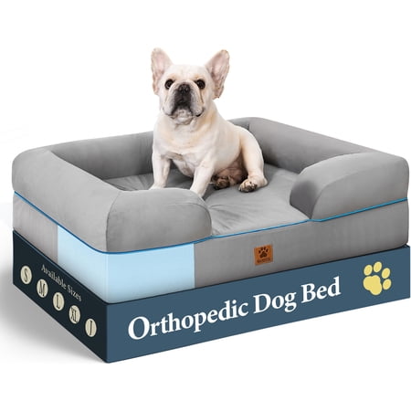 GLADOG Orthopedic Small Dog Bed with Full Memory Certified by CertiPUR-US®, Premium Velvet Cover, Breathable & Washable, Soft Dog Sofa Bed, Waterproof Liner, Anti-Slip Bottom, 26×20 Inches, Grey C28