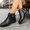 Black, variant on Women Versatile Plus Size Ankle Boots,Round Toe Buckle Strap,Side Zipper,Low Block Heel,Comfortable Cushioned Insole,Breathable Knit Upper,Casual Daily Wear,Outdoor and Leisure Shoes Black