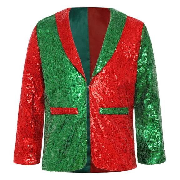 TiaoBug Kids Christmas Sparkly Sequins Jacket One Button Formal Tuxedo Suit Jazz Disco Dance Outerwear Red Green 8