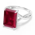 thumbnail image 4 of Gem Stone King 10K White Gold Red Created Ruby Engagement Ring for Women | 8.00 Cttw | Emerald Cut 14X10MM | Gemstone July Birthstone | Size 9, 4 of 6