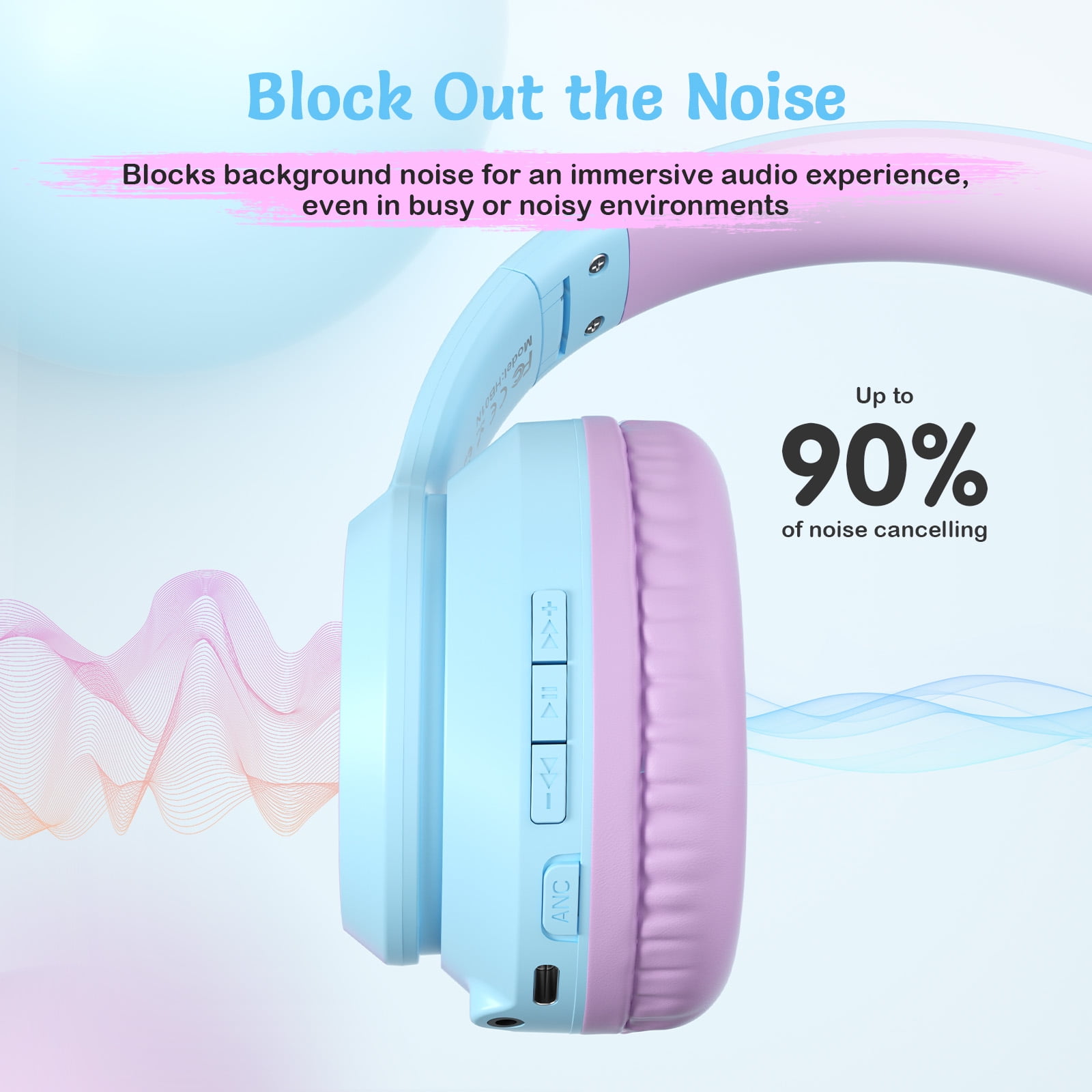 Tonoshark Active Noise Cancelling Headphones for Kids, 60H Playtime,Purple Wireless Bluetooth Over-Ear Headset Built-in Microphone for Home/School/Travel/Party - Includes Portable Case